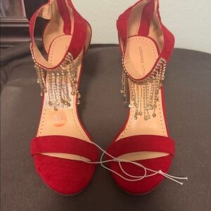 Adrienne Vittadini Red Heels with Gold Chain Details